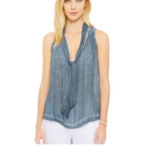 Free People chambray tie front, high-low sleeveless blouse